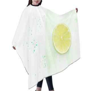 Personality  Elevated View Of Piece Of Ripe Lime On White Surface With Green Watercolor Hair Cutting Cape