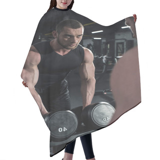 Personality  Sportsman Holding Dumbbells While Looking At Mirror Hair Cutting Cape
