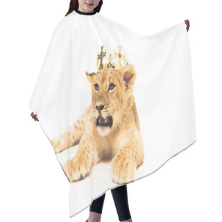 Personality  Cute Lion Cub In Golden Crown Isolated On White Hair Cutting Cape