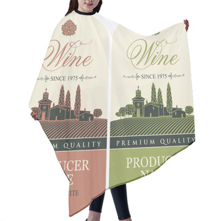 Personality  Set Of Vector Labels For Red And White Wine With A Landscape Of The European Village In Retro Style With A Calligraphic Inscription Hair Cutting Cape