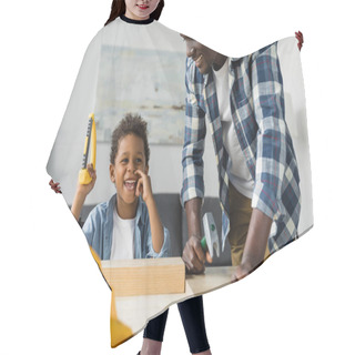 Personality  African-american Father And Son Doing Renovation Hair Cutting Cape