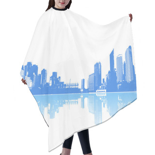 Personality  Panorama Of City With Reflection. Vector Art. Hair Cutting Cape