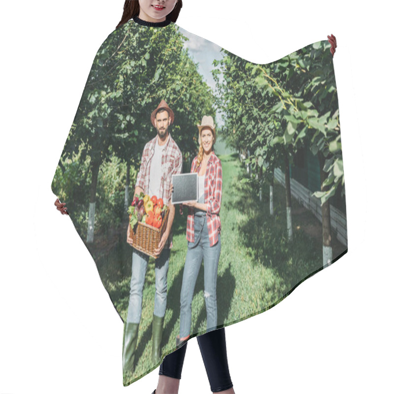 Personality  Farmers With Harvest And Chalkboard Hair Cutting Cape