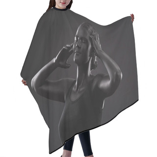 Personality  Art Photo Of A Beautiful Woman With Black Make-up Hair Cutting Cape