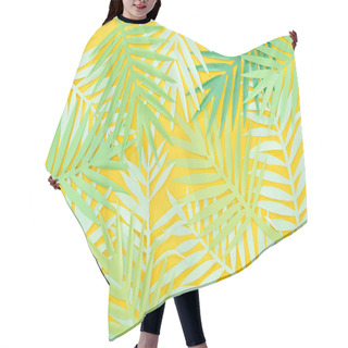 Personality  Top View Of Paper Cut Green Tropical Leaves Scattered On Yellow Bright Background Hair Cutting Cape