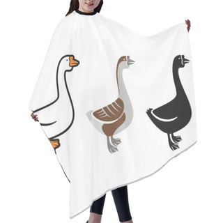 Personality  White Goose, Gray Goose And Goose Silhouette, Logo Design. Bird, Animal, Pet And Poultry, Vector Design And Illustration Hair Cutting Cape
