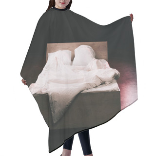 Personality  Soft Pillows On White Clean Bed Sheets In Bedroom On Black  Hair Cutting Cape