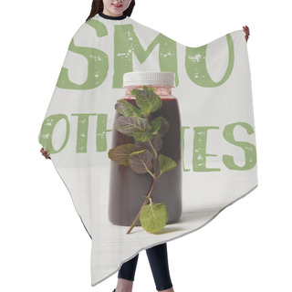 Personality  Bottle Of Detox Smoothie With Mint On White Wooden Surface, Smoothies Inscription Hair Cutting Cape