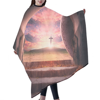 Personality  Easter Sunday Concept: Tomb Empty With Cross On Sunset Background Hair Cutting Cape