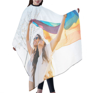 Personality  Couple Lesbian Woman With Gay Pride Flag On The Street Hair Cutting Cape