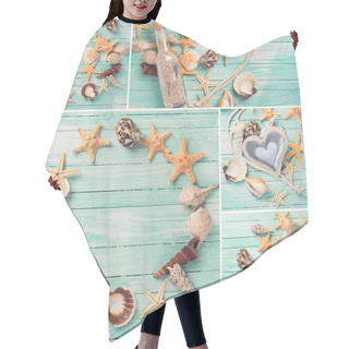 Personality  Marine Items On Wooden Background. Hair Cutting Cape