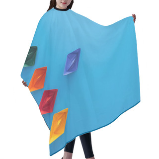 Personality  Flat Lay With Colorful Paper Boats On Blue Surface Hair Cutting Cape