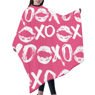 Personality  XOXO Brush Lettering Signs Seamless Pattern, Grunge Calligraphic Hugs And Kisses Phrase, Internet Slang Abbreviation XOXO Symbols, Vector Illustration Isolated On White Background Hair Cutting Cape