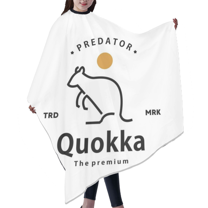 Personality  Vintage Retro Hipster Quokka Logo Vector Outline Monoline Art Icon Hair Cutting Cape