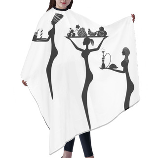 Personality  Silhouette Of Three Women With Trays On Which There Are Fruits,  Hair Cutting Cape
