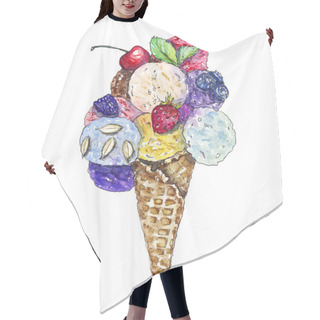 Personality  Watercolor Illustration Of An Ice-cream Cone Hair Cutting Cape