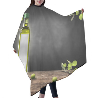 Personality  Bottle Of Oil With Branches And Olives On Rustic Wooden Table Hair Cutting Cape