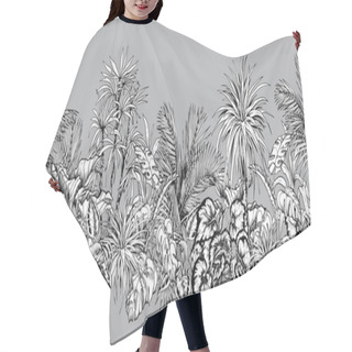 Personality  Seamless Horizontal Border With Sketchy Palm Trees And Tropical Foliage. Hair Cutting Cape
