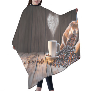 Personality  Traditional Coffee Cup With Heart-Shaped Steam On Rustic Wood Hair Cutting Cape