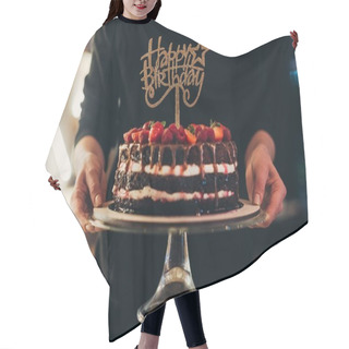 Personality  Woman Holding Cake Stand Hair Cutting Cape