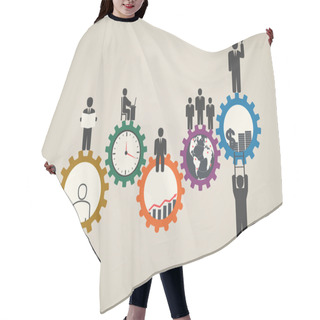 Personality  Workforce, Team Working, Business People In Motion, Motivation For Success, Motivation Of Business People With Icons. Hair Cutting Cape