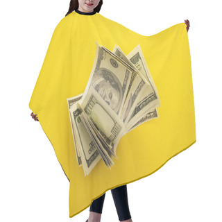 Personality  Top View Of Dollar Banknotes Isolated On Yellow  Hair Cutting Cape