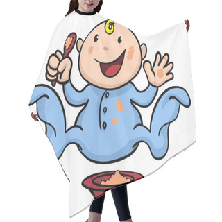 Personality  Happy Cute Weaning Baby Playing With Food Hair Cutting Cape