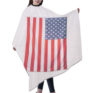 Personality  Close Up View Of American Flag Hanging On White Brick Wall Hair Cutting Cape