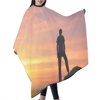 Personality  Silhouette Of A Standing Man At Colorful Sunset In Summer Hair Cutting Cape