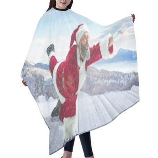 Personality  Santa Claus With Traditional Red White Costume In Front Of White Snow Winter Landscape Panorama Hair Cutting Cape