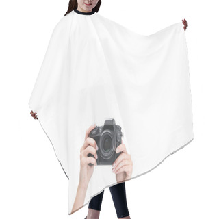 Personality  Photographer Taking Photo On Camera Hair Cutting Cape