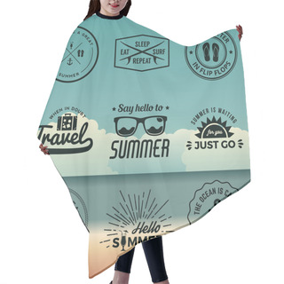 Personality  Vector Set Of Summer Quotes, Emblems And Design Elements On Beac Hair Cutting Cape