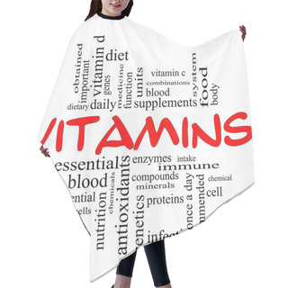 Personality  Vitamins Word Cloud Concept In Red & Black Hair Cutting Cape