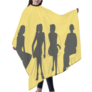 Personality  Group Of Four Women Sitting Together Talking Together. Silhouettes Vector Illustration Hair Cutting Cape