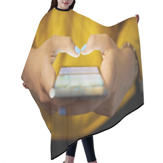 Personality  Woman Typing Phone Message On Social Network At Night Hair Cutting Cape