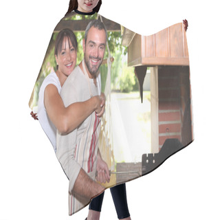 Personality  Smiling Couple Preparing Barbecue Hair Cutting Cape