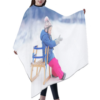Personality  Funny Little Girl Having Fun With A Sleight Hair Cutting Cape