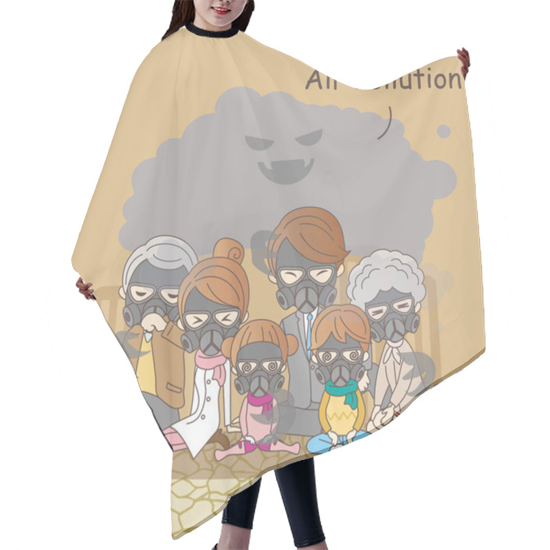 Personality  Cartoon Family With Air Pollution Hair Cutting Cape