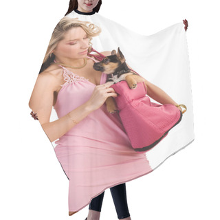 Personality  Young Woman With A Small Dog Hair Cutting Cape