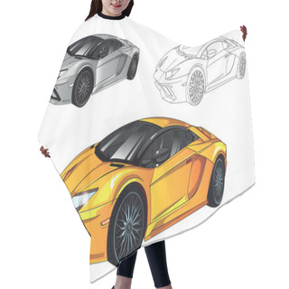 Personality  Illustration Of A Sports Car. Easy To Use, Editable And Layered. Vector Detailed Muscle Car Isolated On White Background, Sketch Automobile Hair Cutting Cape