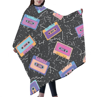 Personality  Retro Cassettes In Flat Style.  Hair Cutting Cape