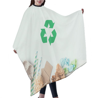 Personality  Flat Lay With Various Types Of Garbage And Recycle Sign Isolated On Grey Hair Cutting Cape