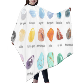 Personality  Collection Of Different Gemstones On White Background. Banner Design Hair Cutting Cape