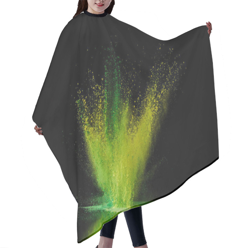 Personality  Green And Yellow Holi Powder Explosion On Black, Traditional Indian Festival Of Colours Hair Cutting Cape
