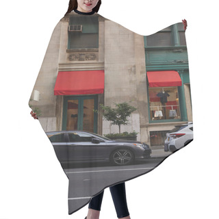 Personality  Cars Parked Near Vintage Building With Clothing Store And Red Awnings In Downtown Of New York City Hair Cutting Cape