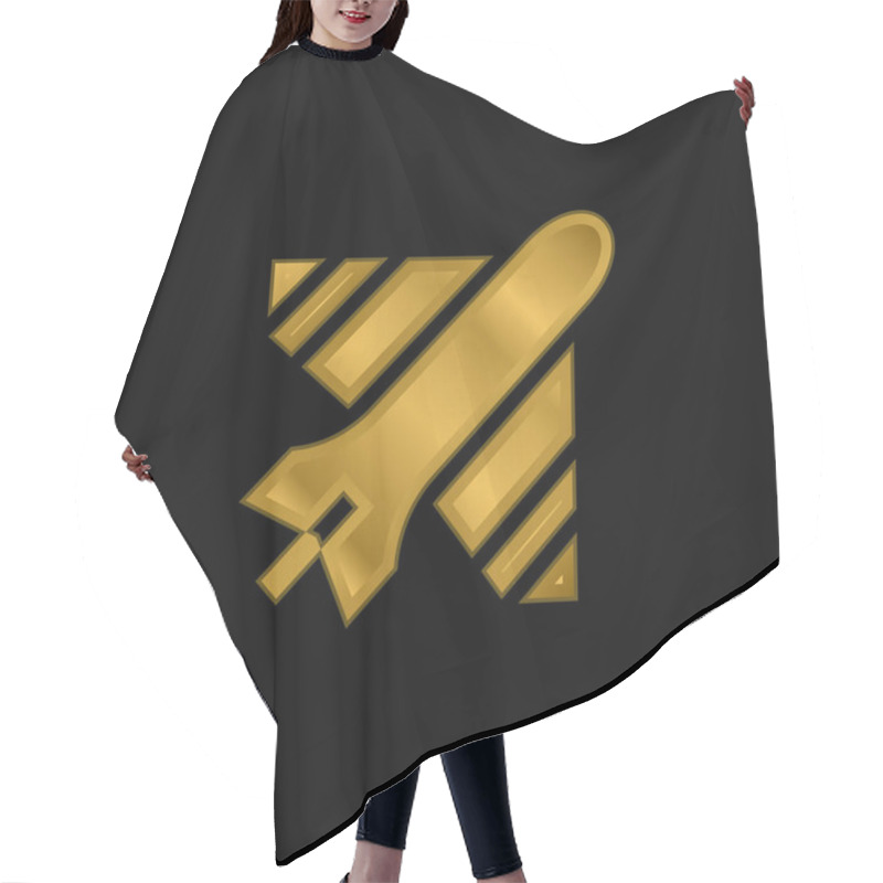 Personality  Airplane Gold Plated Metalic Icon Or Logo Vector Hair Cutting Cape