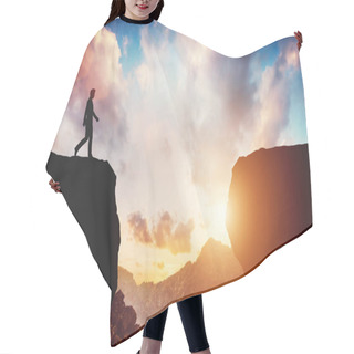 Personality  Male Silhouette Walking On Other Side Of Mountain At Sunset Hair Cutting Cape