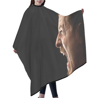 Personality  Rage Concept - Man Screaming Over Black Background Hair Cutting Cape