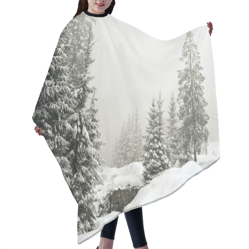 Personality  Winter Landscape Scenery With Flat County And Woods Hair Cutting Cape