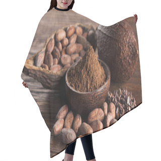 Personality  Cocoa Pod On Wooden Background Hair Cutting Cape